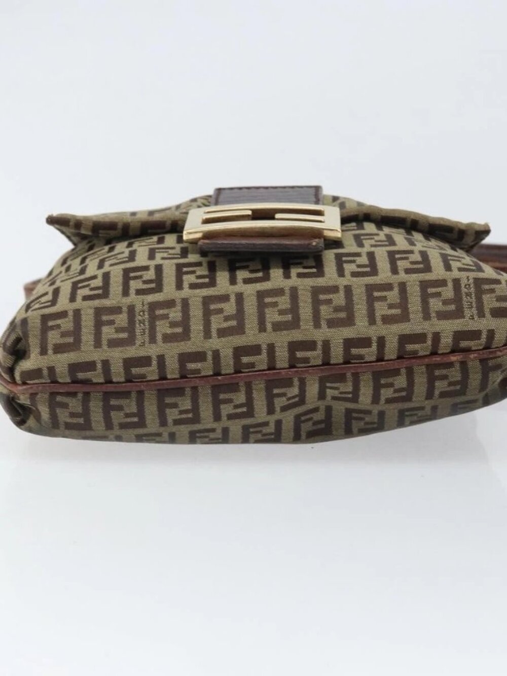 FENDI Zucchino Canvas Shoulder Bag Beige Gold Auth 169575 - Picture 5 of 15